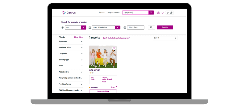 Caerus website shown on screen