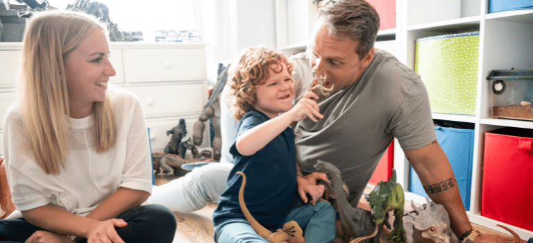 FCSS - Case Study, parents playing with their son in his bedroom