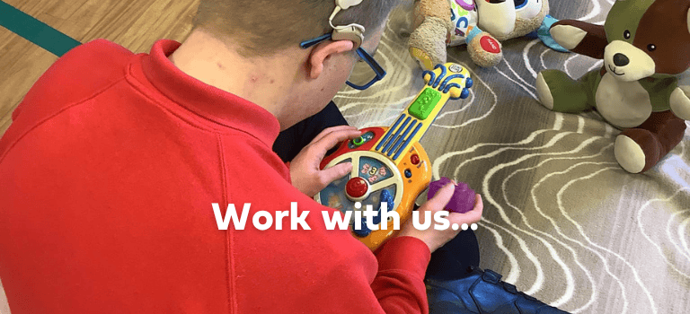 FCSS Job advert. Young person playing with resources
