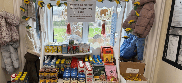 FCSS food set up on a stall which is freely available to families